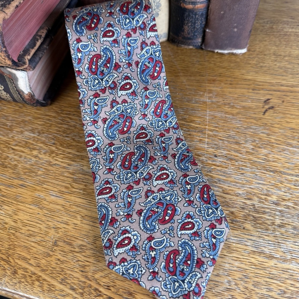 Liberty of London Mens Silk Neck Tie Paisley Floral Red Blue Gold Luxury England